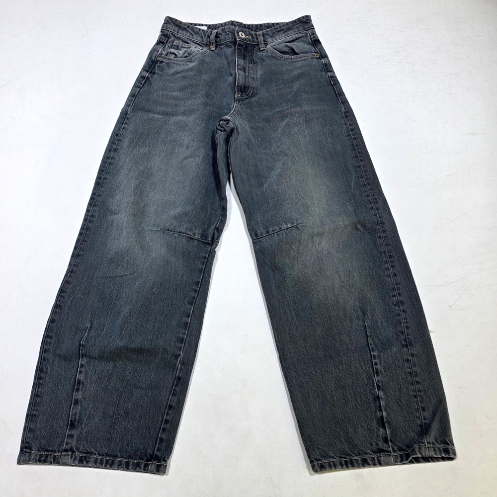 Zara Wide Leg Jeans Womens 4 Dark Gray High Waisted Baggy Faded Denim Pants